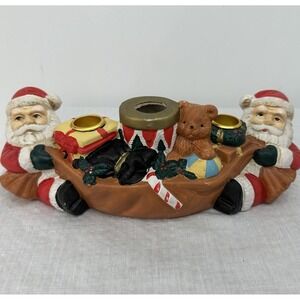 Vintage Santa Claus Christmas‎ 3 Taper Candle Stick Holder Ceramic MCM Kitsch